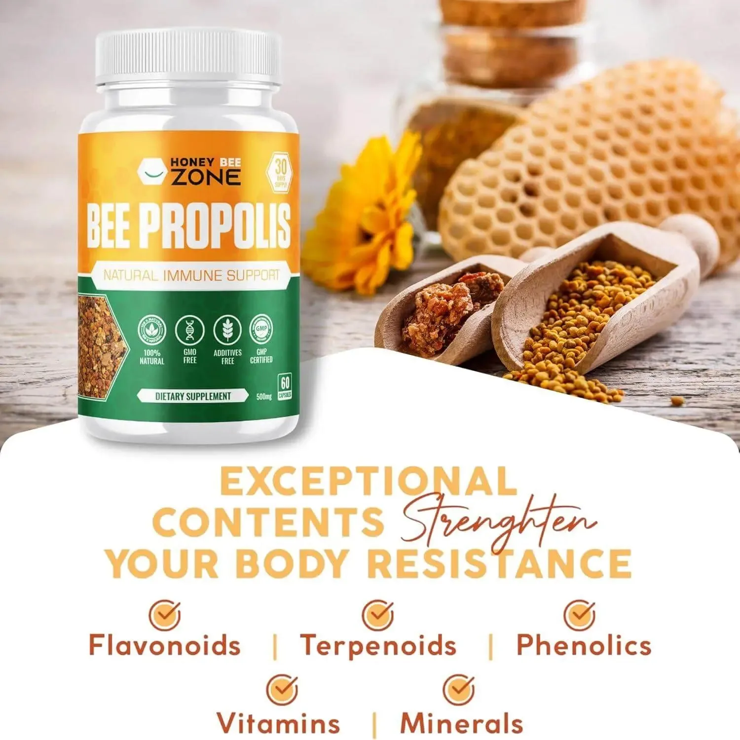 Bee Propolis Extract Capsules bottle for daily wellness support from HoneyBeeZone
