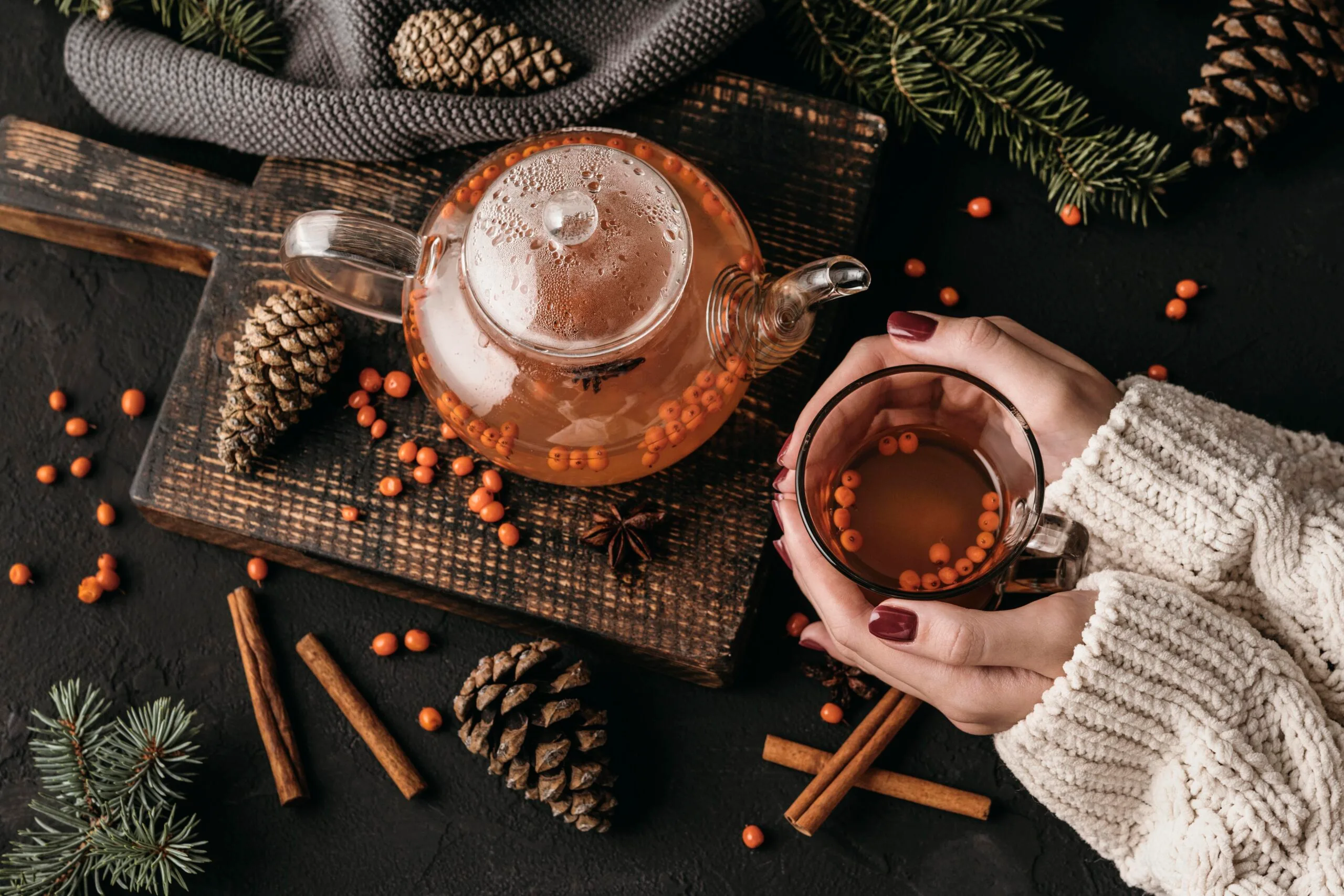 cozy winter tea mug elderberry honey steam